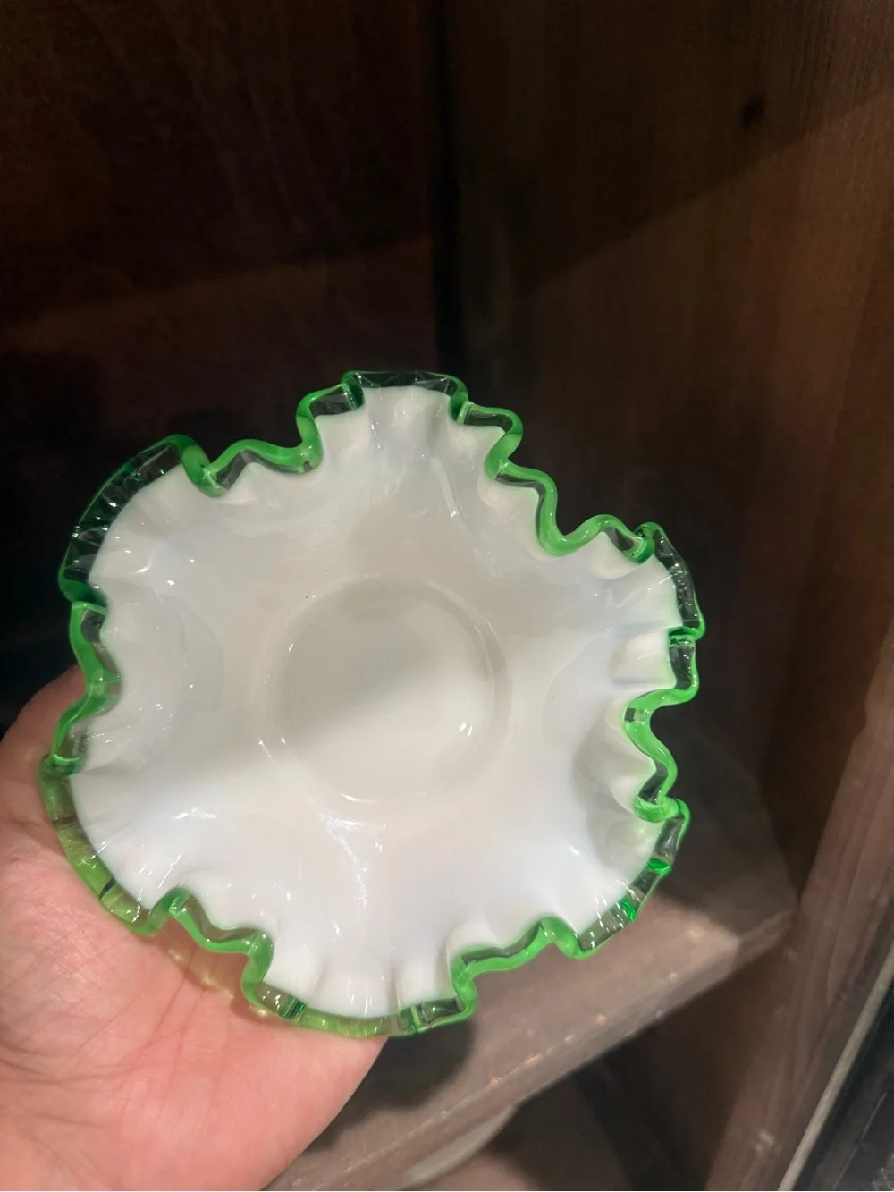 6” Fenton Emerald Creat Milk Glass Bowl Trinket Dish